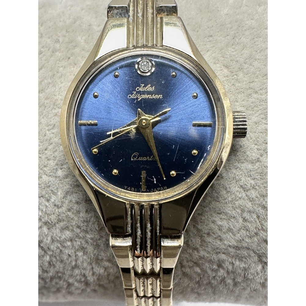 Jules Jurgensen 3209 New‎ Battery Blue Dial Ladies Watch 18MM 6.5" Gold Tone L12